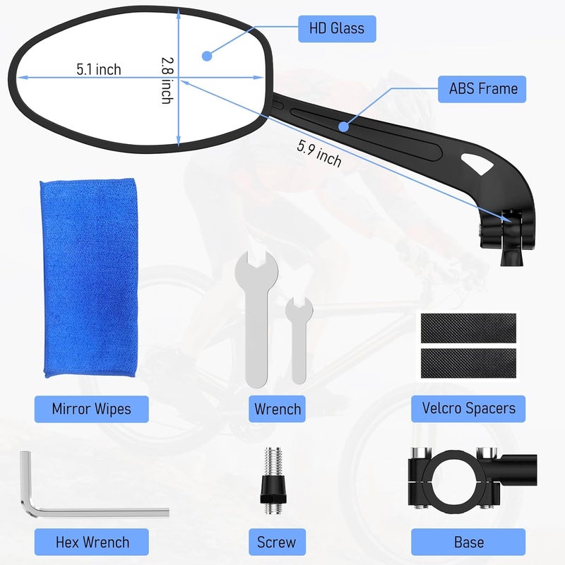Raoot Handlebar Bike Mirror, 360° Adjustable Scratch Resistant Glass Lens, Safety Bicycle Rear View Mirrors for Ebike, Bicycle Universal Fit Accessories - Image 3